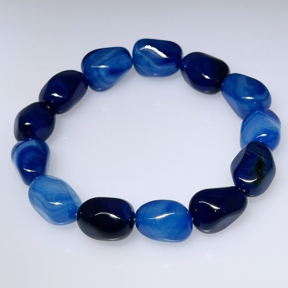 Blue Agate nugget bead bracelet, elastic cord, NWOT - Picture 1 of 5